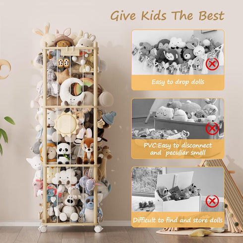 Stuffed Animal Storage,Wood Stuffed Animal Storage Zoo with Wheels,Vertical Stuffed Animal Holder with Thicker Elastic