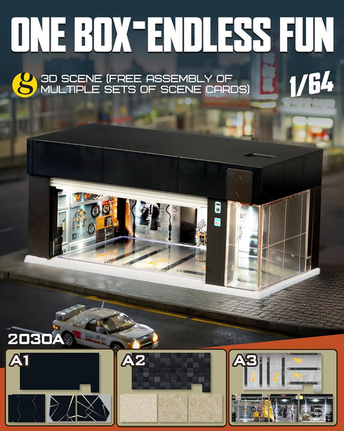 MOCBURIKU 1/64 3 3D Scale Diecast Display Case for Hot Wheel Storage with LED Lights, Stackable Electric Garage