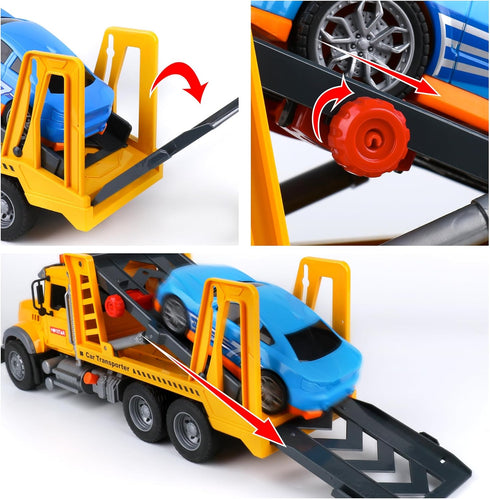 Dwi Dowellin Toy Truck Transport Cars Carrier with Racing Car for Kids Toddlers, Birthday Gifts for Boys Age 3-6
