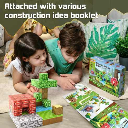 Magnetic Blocks-Build Mine Magnet World Edition, STEM Montessori Sensory Toys for Boys & Girls Age 3+, Fidget Cubes