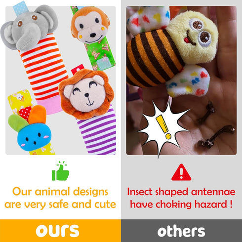 Baby Rattle Set with Cotton Socks and Wrist Strap, Infant Sensory Toys for 0-12 Months, Gifts for Boys and Girls