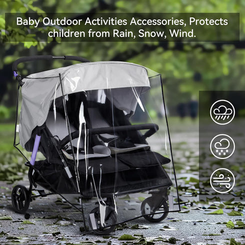 bemece Double Stroller Rain Cover, Weather Shield Double Stroller for Side by Side Seats Twin Stroller, Baby Outdoor
