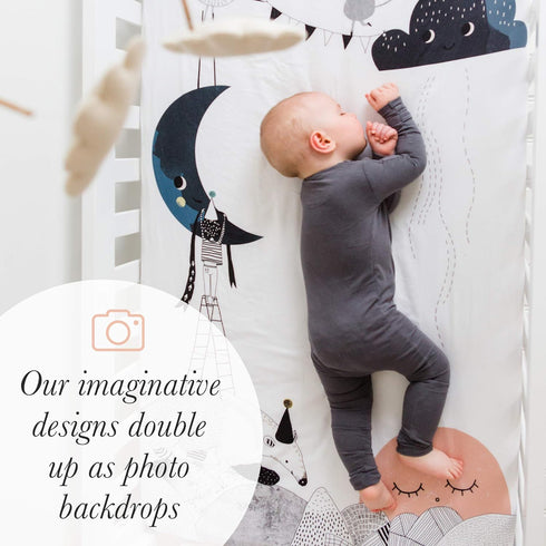 100% (52 28 inches) Rookie Humans Cotton Sateen Fitted Crib Sheet: The Moons Birthday. Modern Nursery, Use as a Photo