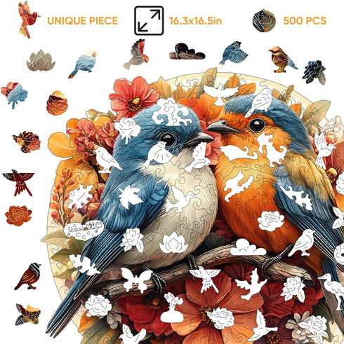 500 16.3x16.5 Jiroinlly Wooden Puzzles for Adults Pieces, Two Cute Birds, Unique Shaped Jigsaw Puzzle, Relaxing Gift
