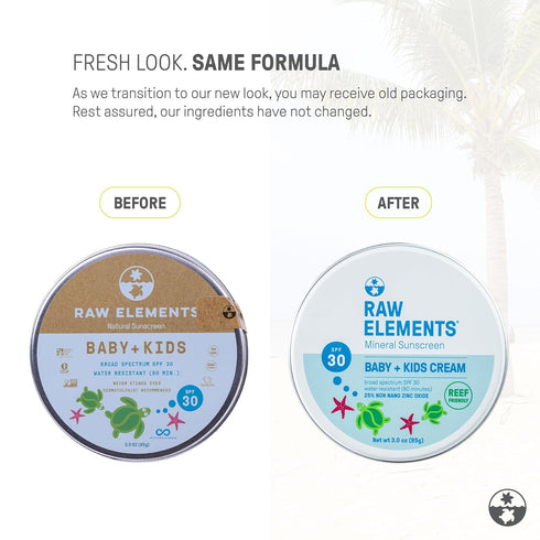 30 3.0 oz Raw Elements Baby & Kids SPF Organic Sunscreen Tin, Non-Nano Zinc Oxide, Reef-Safe, Cruelty-Free, Gluten