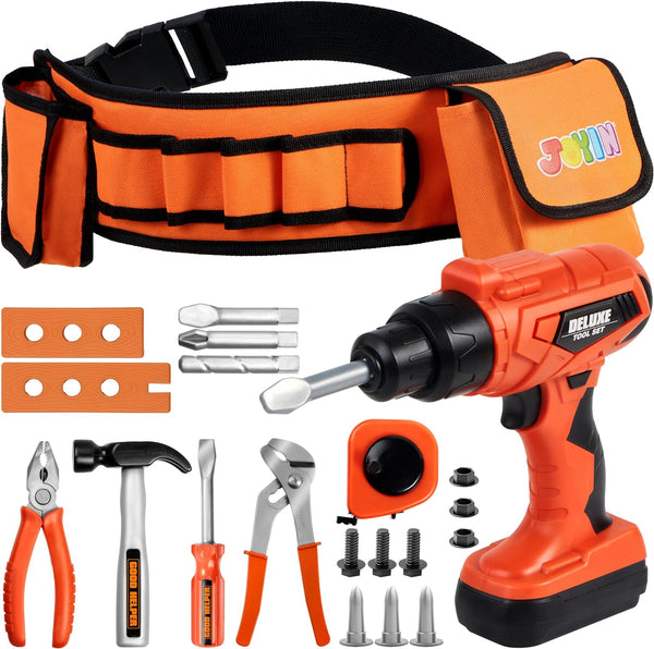 JOYIN 19Pcs Kids Tool Set, Construction Belt & Electronic Drill, Pretend Role