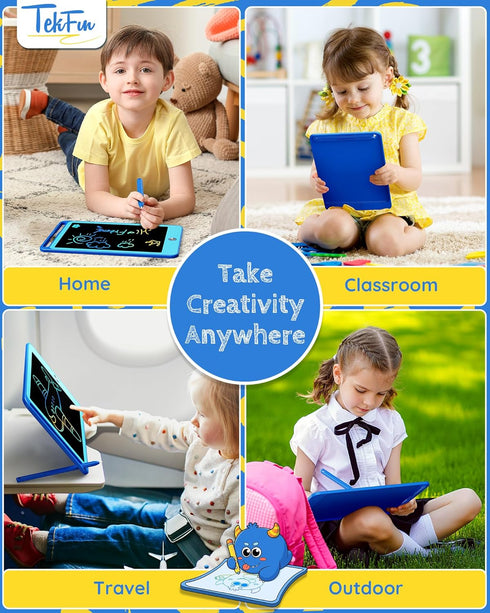 TEKFUN 2 Pack LCD Writing Tablet for Kids, 8.5 Inch Blue Doodle Board Reusable Drawing Tablet with Lanyard