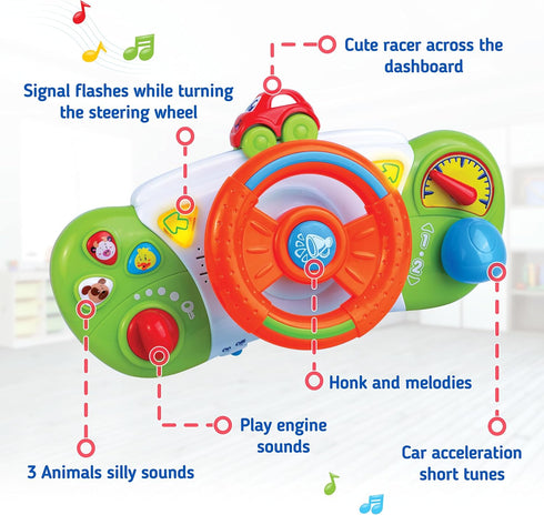 HAP-P-KID 6 7 8 9 10 11 12 1 My First Baby Stroller Toy, Toddler Steering Driving Wheel, Car Seat Educational Learning