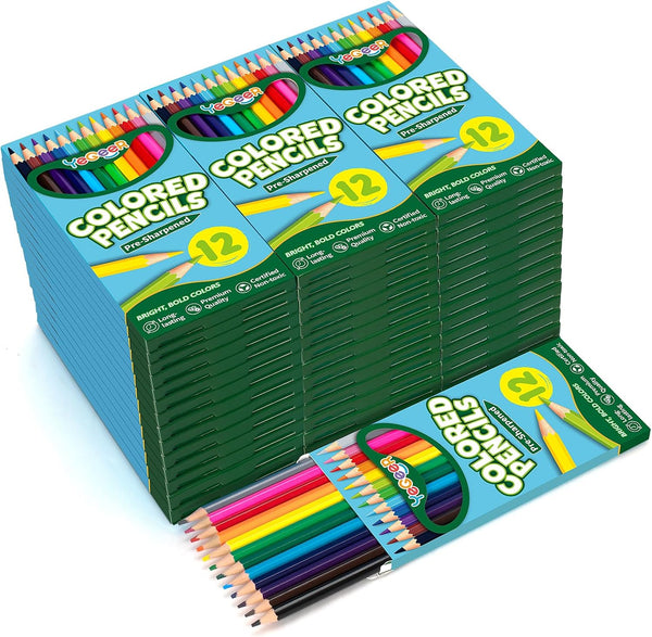 YEGEER 528 Count Colored Pencils Bulk, 12 Assorted Colors, 44 Packs Pre-sharpened Coloring