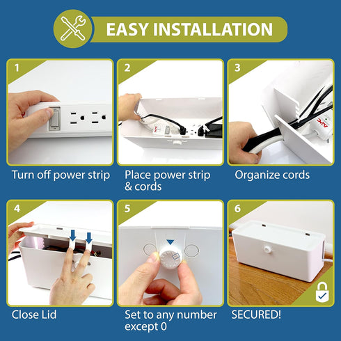 Power Strip Cover Box - Effectively Baby Proofs Power Strip with Patented Dual Lock. Convenient Side Openings for Cords
