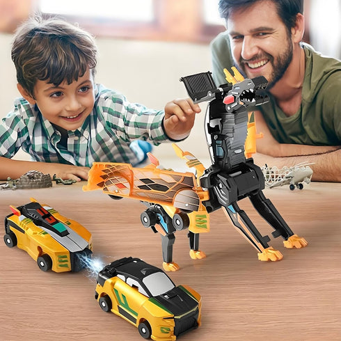 2 Aimery Collision Transforming Dinosaur Car Toy, Magnetic Cars Convert into Dinosaur Toys,Dino Robot Toy, Boys