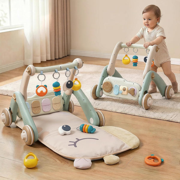 Jovow 2 in 1 Baby Gym with Walker,Baby Play Mat with Double-Sided