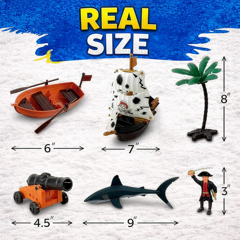 Playset Liberty Imports Bucket of Pirate Action Figures Toys with Pirate Ship, Boat, Treasure Chest, Cannons, Shark