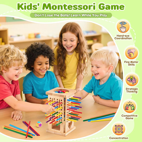 WhimsiPlay 42 3 4 5 6 4-6, 3 Montessori Wooden Board Games, Colorful Sticks Math Learning Toys for Year Olds, Board