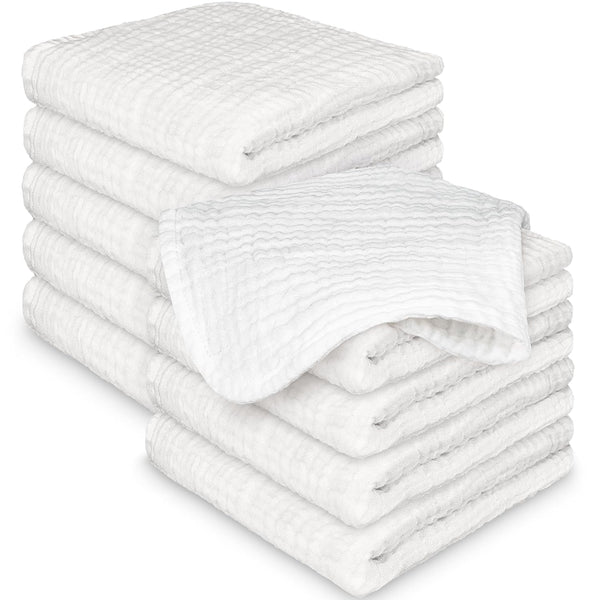 10-Pack Muslin Baby Washcloths for Newborn 12x12" Soft Absorbent Organic Cotton Muslin