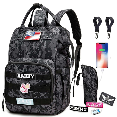 Camo Diaper Bag Backpack for Dad and Mom with USB Charging Port
