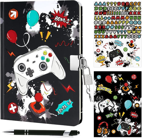 WERNNSAI Kids Diary Set - Boys Game Journal Kit with Lock and Keys, Luminous A5 Writing Notebook, Birthday Gift Set