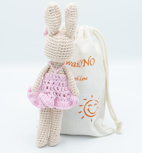 Crochet Stuffed Animal - Adorable Handmade Bunny Daughter Plushie Doll with Pink Dress, Ideal for Infants - Knitted
