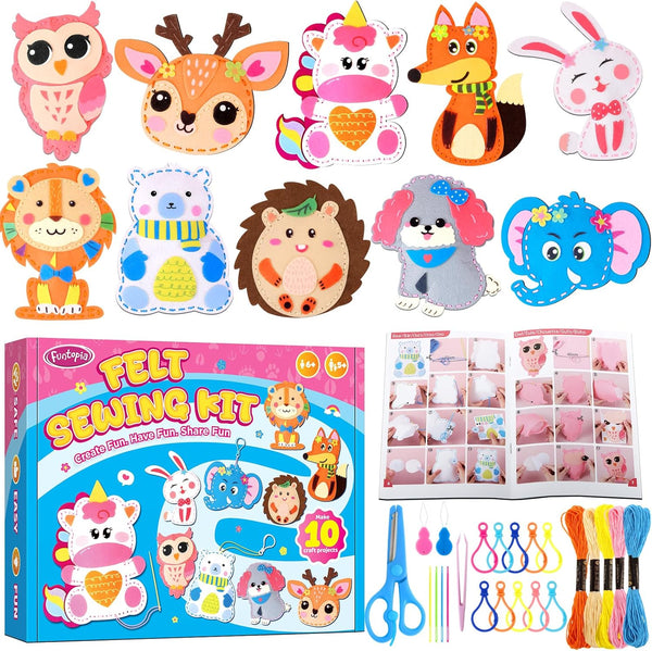 Funtopia Sewing Kit for Kids, 10 Easy DIY Projects of Stuffed Animal