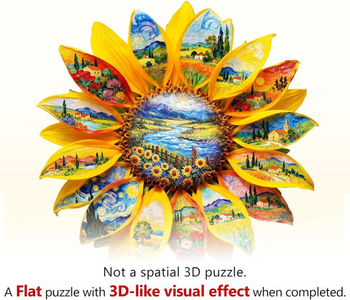 245 13.4 13.1in Wooden Sunflower Puzzles Adults, Flower Shaped Wood Puzzle Pieces, Oil Painting Puzzles, Christmas
