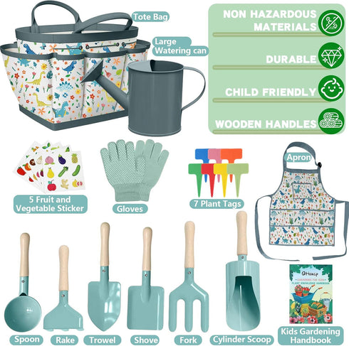 Set 14Pcs Kids Gardening Gardening Tools for Kids with Tote Bag,Watering Can, Shovel, Apron, Garden Book and More