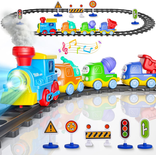 Funwee Steam Track Train Set for Toddlers, Magnetic Connection Train Toys w/Lights
