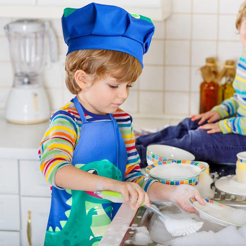 2 Sets Year(3-5 R HORSE Pcs Kids Aprons Chef Hat Adjustable Blue Cute Dinosaur Kitchen Aprons Cooking Baking Painting