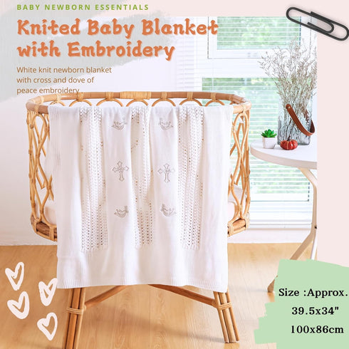 39X34 Booulfi Nursery Blankets Baby Blankets for Boys Girls Baby Receiving Blankets Cross Dove of Peace Embroidery