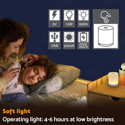 Mini Night Light, Soft Dim Lamp, Cordless Touch Night Light, Dimmable Portable Rechargeable for Baby Nursery