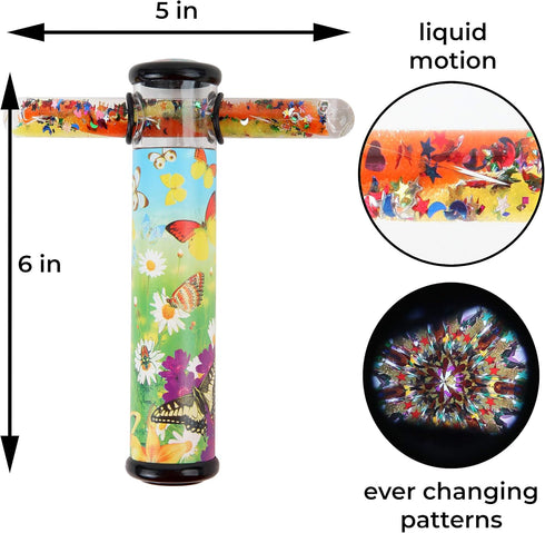 Playlearn Butterfly Design Kaleidoscope Glitter Wand, 6" Kaleidoscope Toy with 5" Spiral Glitter Wand