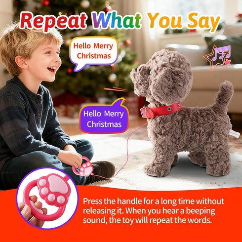 Marsjoy Set, Teddy Walking Barking Dog Toy Singing Puppy Repeat What You Say Teddy with Control Leash Electronic Dog