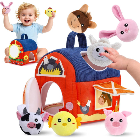 ZXHWTG Baby Toys 6-12 Months, Soft Barn Montessori Sensory Infant Toy for 6