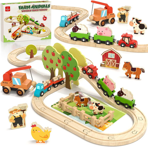 Lehoo Castle Wooden Train Set for Toddlers 2-4 - Wooden Train Track