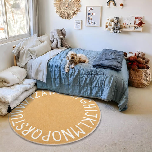 (63 inch, Topotdor Round Kids Play Rug Alphabet Nursery Area Rug Extra Large Soft Crawling Play Mat for Children