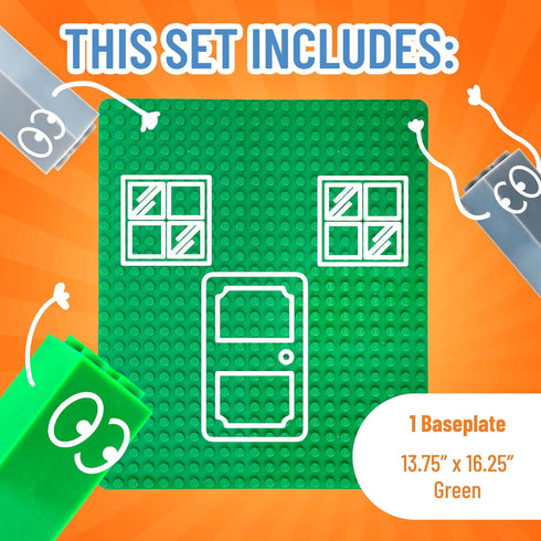Strictly Briks Classic Big Briks Stackable Baseplates, Large Pegs for Ages 3 and Up, Green, 1 Piece, 13.75" x 16.25"