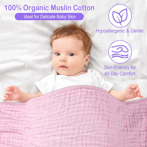 2 Pack 32x32Inch, Synrroe Hooded Muslin Cotton Baby Towels, Pink & Purple