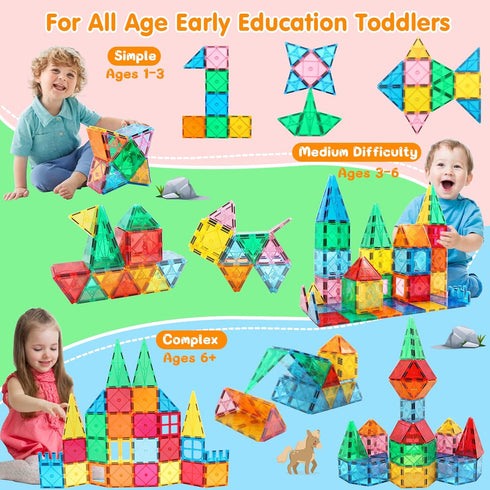 Magnetic Tiles Building Blocks for 3-8 Years Old Boys Girls, Colorful Magnet Stacking Toys Birthday Gift for Kids