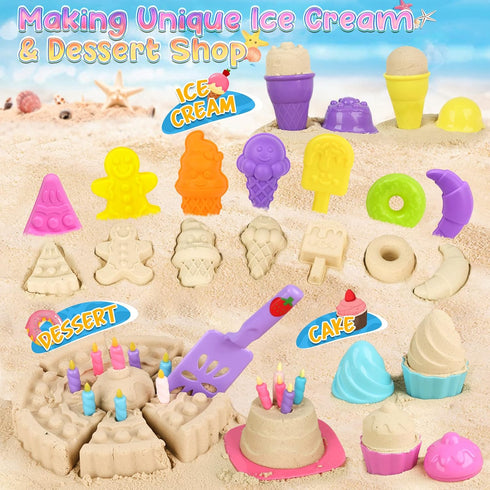 Set 3-10, Set Dreamon Collapsible Beach Toys for Kids Collapsible Sand Bucket Shovels with Mesh Bag and Beach Molds