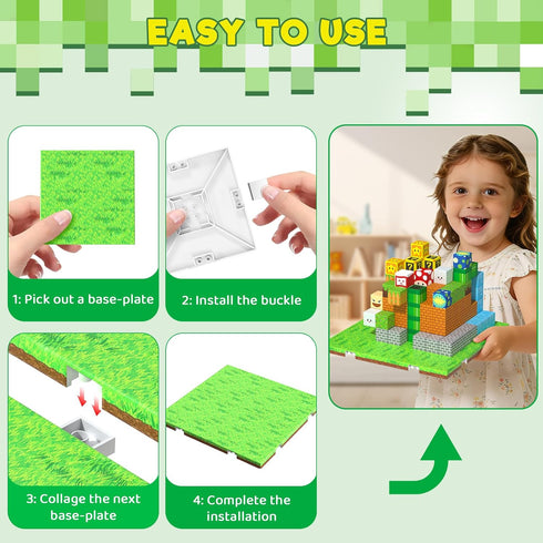 Plate,4PCS Placing(4" 4")STEM 3-10 Annexfun Magnetic Blocks Base Magnetic Cubes Base-Plate for Magnetic Building Blocks