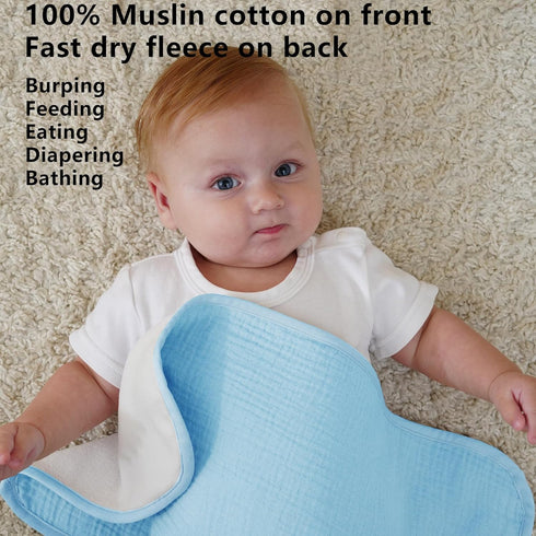 Kewlife gift 20x10in 4Pack(Blue) Baby Muslin Burp Cloths - Ultra Soft & Absorbent, Neutral Colors, Reusable Burp Cloths