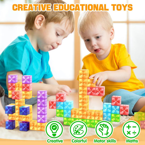 52pcs Magnetic Blocks - Translucent Magnetic Cubes, Building Blocks Magnet Toys for Kids, Montessori STEM Sensory Toys
