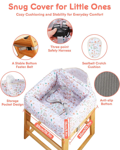 3-Point High Chair Cover Portable with Harness, Waterproof Baby Seat Cover for Restaurant Travel Home Use, Machine