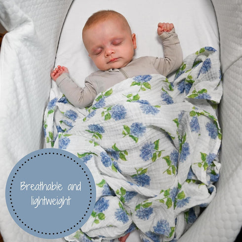 Swaddle Blanket | 100% Muslin Cotton | Newborn and Baby Nursery Essentials, Registry | Hydrangea Print