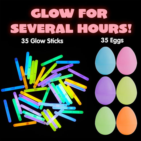 JOYIN 35 Pcs Easter Eggs with Mini Glow Sticks, Glow-in-The-Dark Basket Stuffers for Kids, Easter Egg Hunt Supplies
