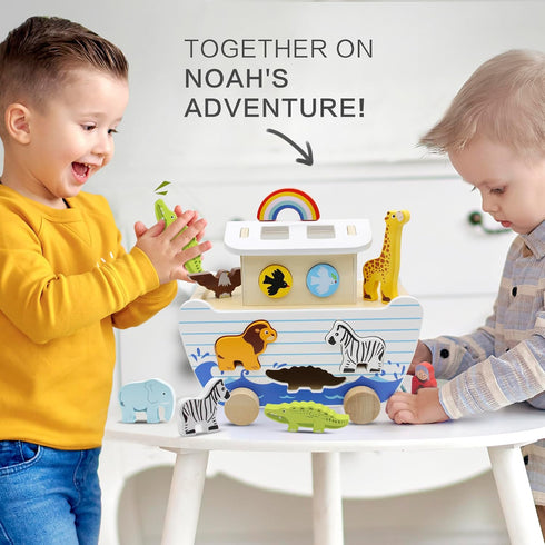 Set, 2-4 bpmfkid Noah's Ark Wooden Toy Educational Wooden Animal Toys for Toddlers, Montessori Shape Sorter Educational