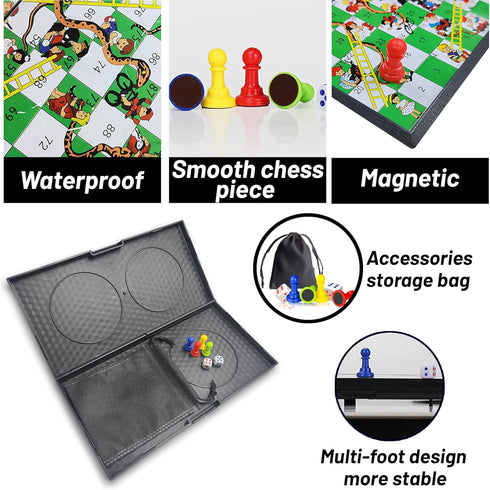 Set, Set (11.2 inch 11.2 inch) KIDAMI Magnetic Snakes and Ladders Board Game Folding Portable Design, Family Travel