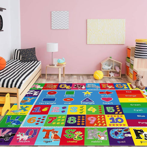 Kids Rug for Playroom, ABC Play Mat Educational Rugs, Soft Non-Slip Rug Toddler Baby Play Mat, Alphabet Carpet for Boy