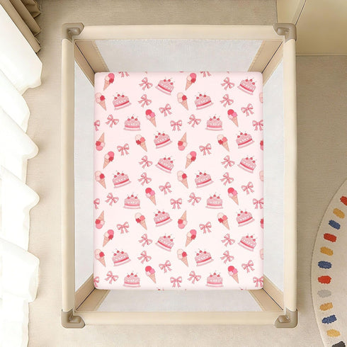 Jynexis 52x28 Cake Ice Cream Pink Print Baby Crib Sheets, Cotton Fitted Crib Sheet, Soft Breathable, Fits Standard