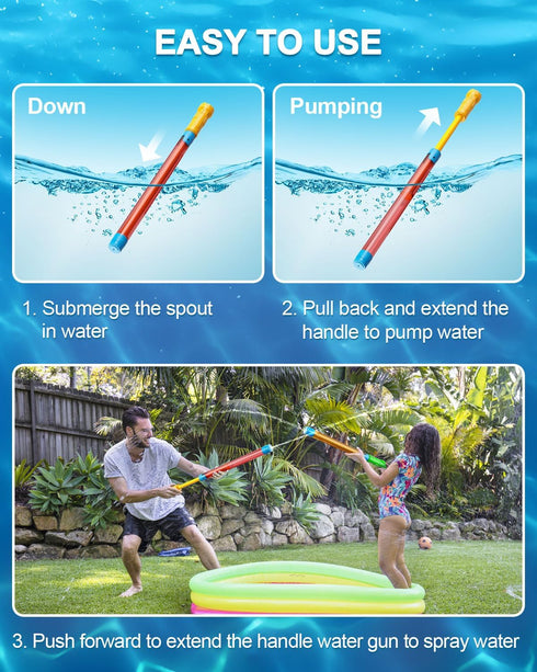Water Gun - 16.5'' Super Soaker Blaster Squirt Gun for Kids, 6 PCS Water Game Toys for Summer Outdoor Fun