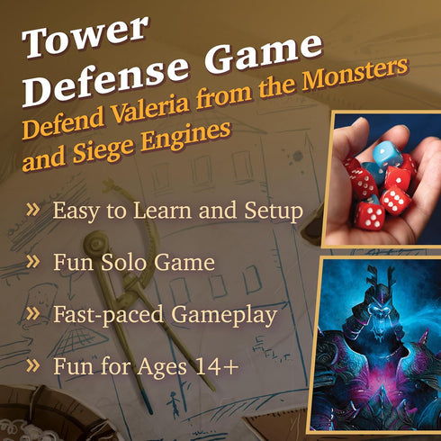 Daily Magic Games Siege of Valeria Board Game - Tower Defense Solo Board Game with Dice Rolling and Combo Cards. Single
